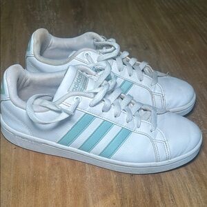 Adidas White and‎ Light Blue Sneakers